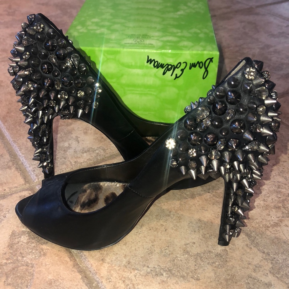 Sam Edelman spiked/jeweled peep toe heels